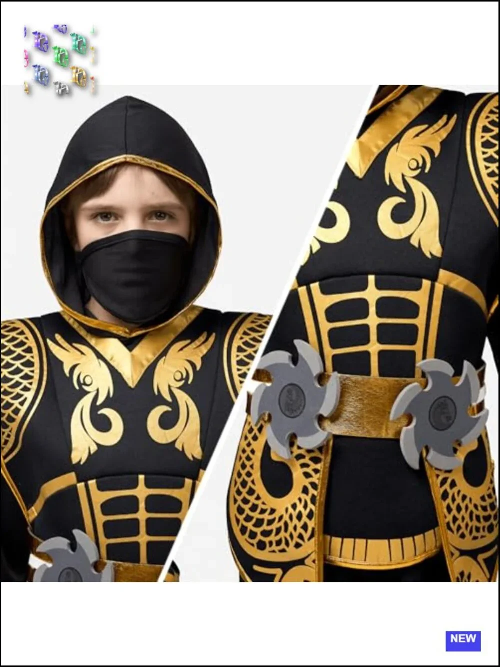 Golden Ninja Costume Set for Boys, Jumpsuit with Foam Accessories, Halloween